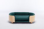 Scandinavian style Elevated Dog Bed Pet Sofa With Solid Wood legs and Bent Wood Back, Velvet Cushion,Mid Size,Dark green