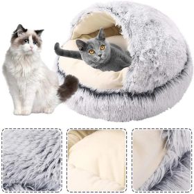 New Style Pet Cat Bed Dog Bed Round Plush Warm Cat's House Soft Long Plush Best Pet Bed Dogs For Cats Nest 2 In 1 Cat Accessorie (Color: pink)